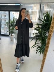 Dr 8075 Düğmeli Siyah Sweat Elbise