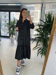 Dr 8075 Düğmeli Siyah Sweat Elbise
