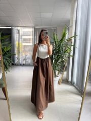 Ms 203 Kahve Maksiboy Pamuk Keten Elbise