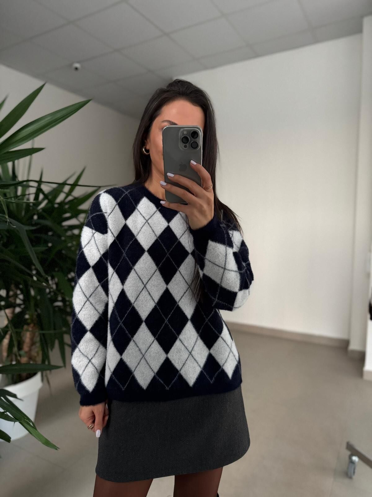 Ml 77643 Premium Yumoş Laci-Beyaz Baklava Desen Kazak