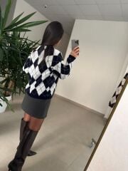 Ml 77643 Premium Yumoş Laci-Beyaz Baklava Desen Kazak