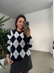 Ml 77643 Premium Yumoş Laci-Beyaz Baklava Desen Kazak