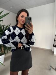 Ml 77643 Premium Yumoş Laci-Beyaz Baklava Desen Kazak