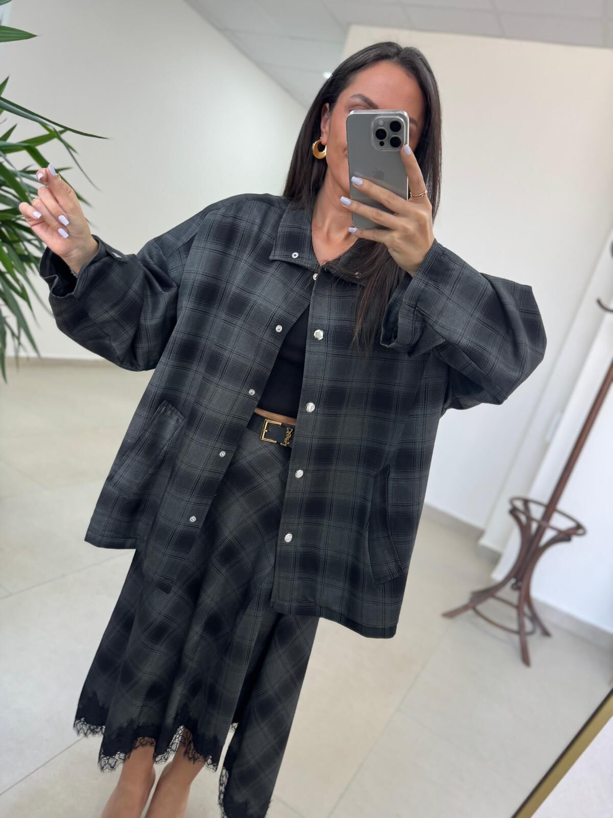 Ms 222 Ekoseli Antrasit Siyah Mont