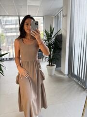 Bb 30157 Kahve Deniz Kabuğu işlemeli Elbise