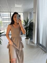 Bb 30157 Kahve Cep Midye Detaylı Midi Elbise