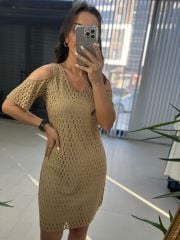 Mc 5885 V Yaka Kol Detaylı Vizon Elbise