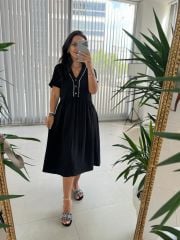 Sg İthal Nakışlı Düğmeli Elbise