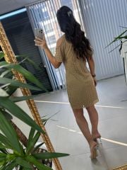 Mc 5885 V Yaka Kol Detaylı Vizon Elbise