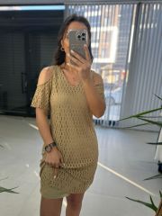 Mc 5885 V Yaka Kol Detaylı Vizon Elbise