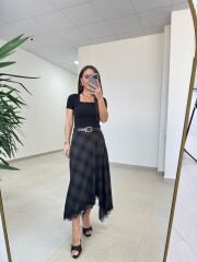 Ms 242 Dantel Detaylı Vizon Siyah Etek