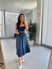 Pr 299 Marka Model Askılı Denim Elbise