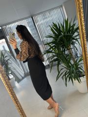 My 3289 Şifon Kemerli Kahve Leo Kalem Elbise