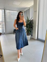 Np 299 Marka Model Askılı Denim Elbise