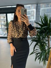 My 3289 Şifon Kemerli Kahve Leo Kalem Elbise