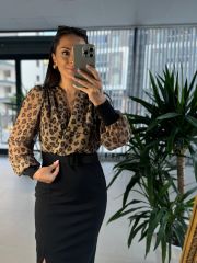 My 3289 Şifon Kemerli Kahve Leo Kalem Elbise