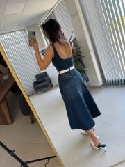 Pr 299 Marka Model Askılı Denim Elbise