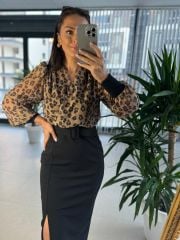 My 3289 Şifon Kemerli Kahve Leo Kalem Elbise