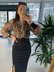 My 3289 Şifon Kemerli Kahve Leo Kalem Elbise