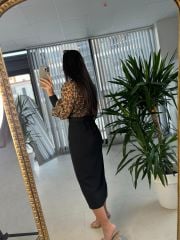 My 3289 Şifon Kemerli Kahve Leo Kalem Elbise