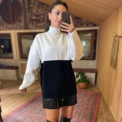 Siyah beyaz oversize Çelik kazak