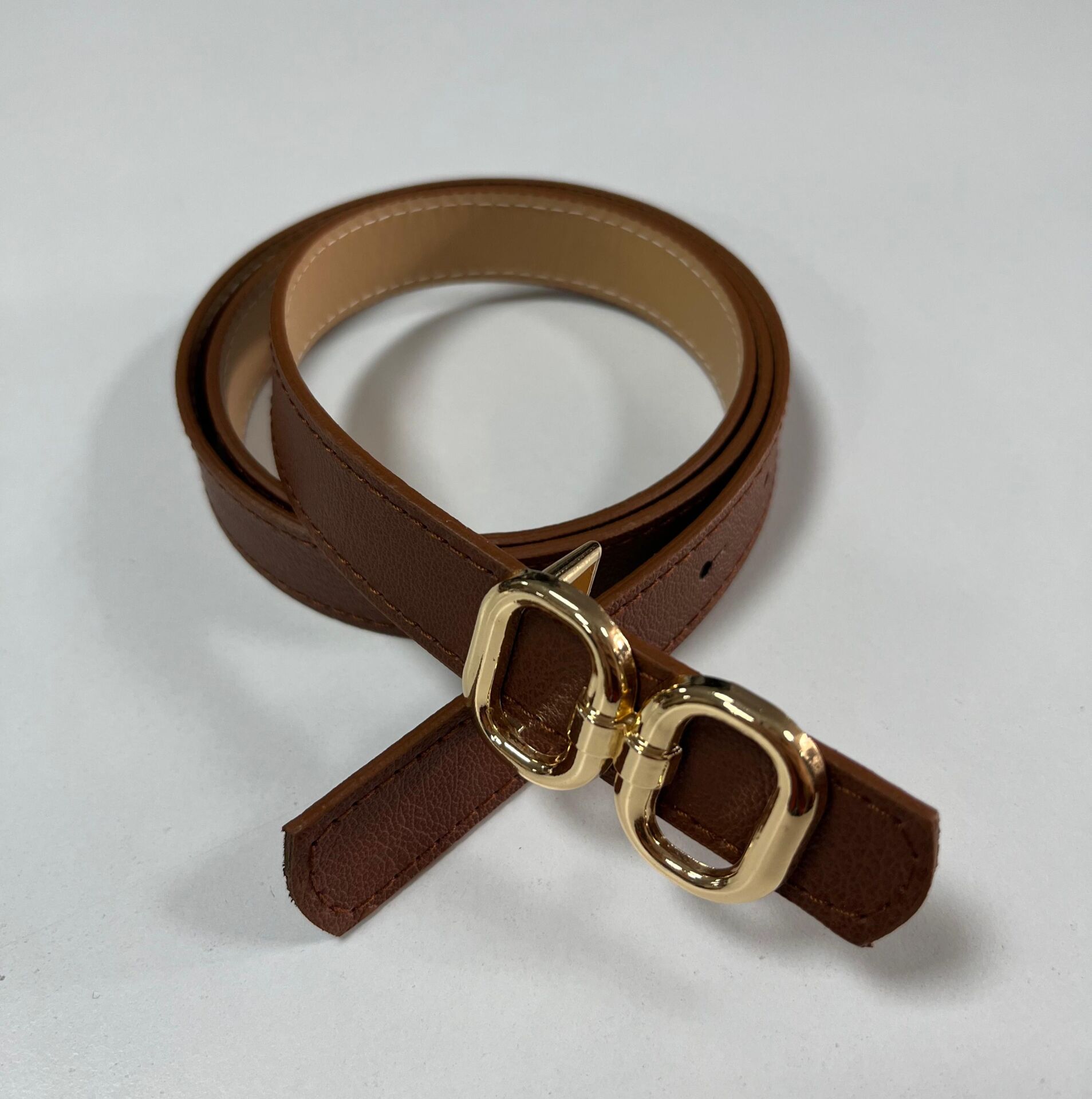 2200 Gold Çift Halka Tokalı Taba Kemer