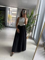 Ms 203 Siyah Maksiboy Pamuk Keten Elbise
