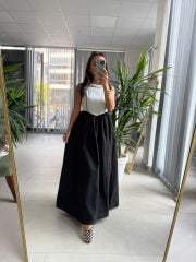 Ms 203 Siyah Maksiboy Pamuk Keten Elbise