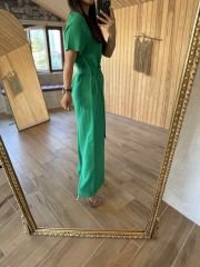 Ms Hakim yaka önden fermuarlı yeşil tulum