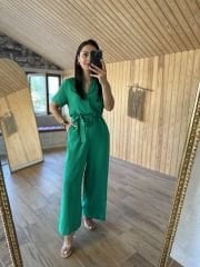Ms Hakim yaka önden fermuarlı yeşil tulum