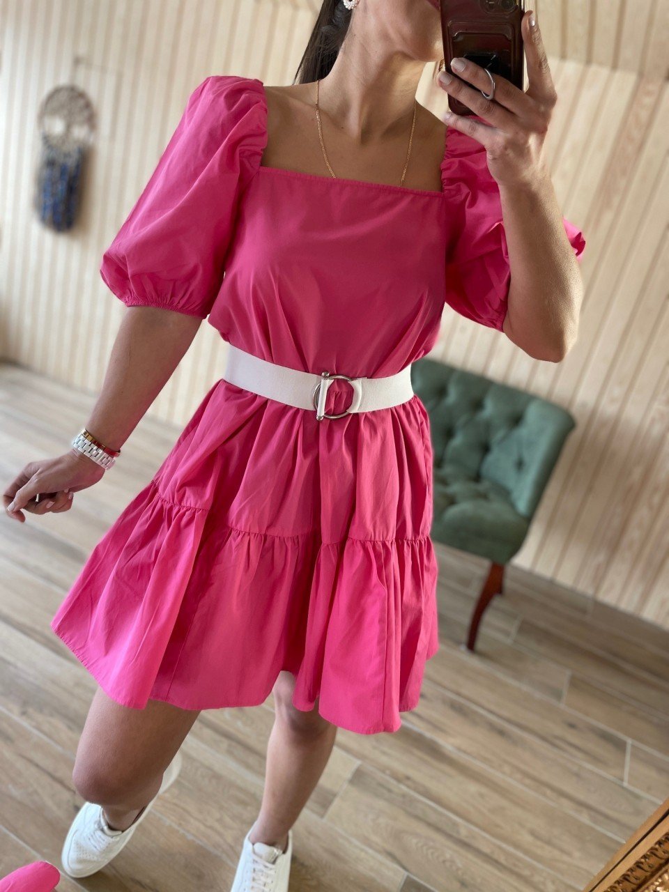 Poplin pembe elbise