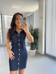 Pr 347 Marka Model Laci Düğmeli Denim Elbise