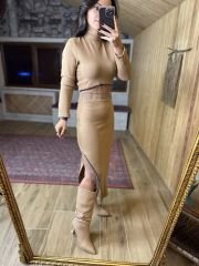 Nude zincir detaylı triko takım