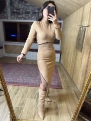 Nude zincir detaylı triko takım