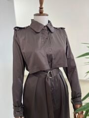 Dr 8556 Tasarım Kahve Kol Kemerli Elbise