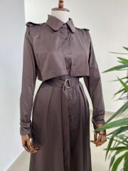 Dr 8556 Tasarım Kahve Kol Kemerli Elbise