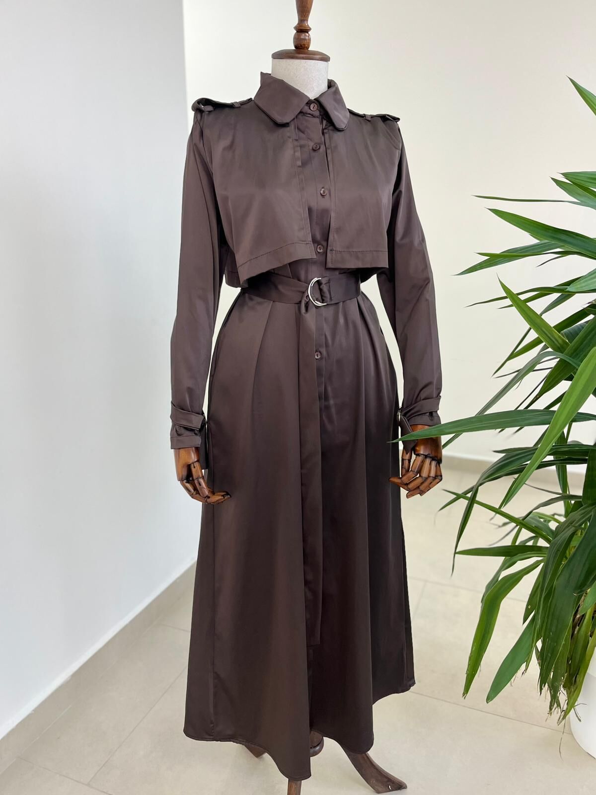 Dr 8556 Tasarım Kahve Kol Kemerli Elbise