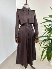 Dr 8556 Tasarım Kahve Kol Kemerli Elbise