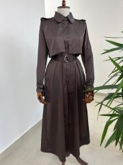 Dr 8556 Tasarım Kahve Kol Kemerli Elbise