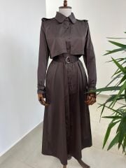 Dr 8556 Tasarım Kahve Kol Kemerli Elbise