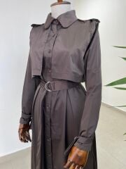 Dr 8556 Tasarım Kahve Kol Kemerli Elbise