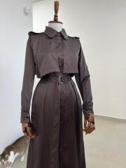 Dr 8556 Tasarım Kahve Kol Kemerli Elbise