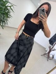 Ms 242 Dantel Detaylı Antrasit Siyah Ekose Etek