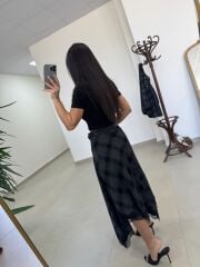 Ms 242 Dantel Detaylı Antrasit Siyah Ekose Etek