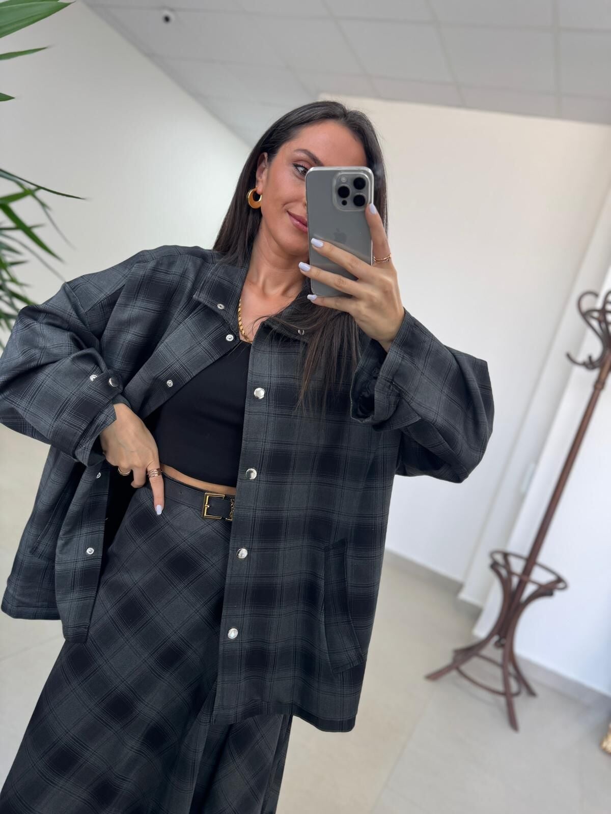 Ms 242 Dantel Detaylı Antrasit Siyah Ekose Etek