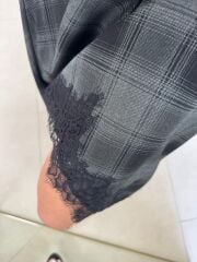 Ms 242 Dantel Detaylı Antrasit Siyah Ekose Etek