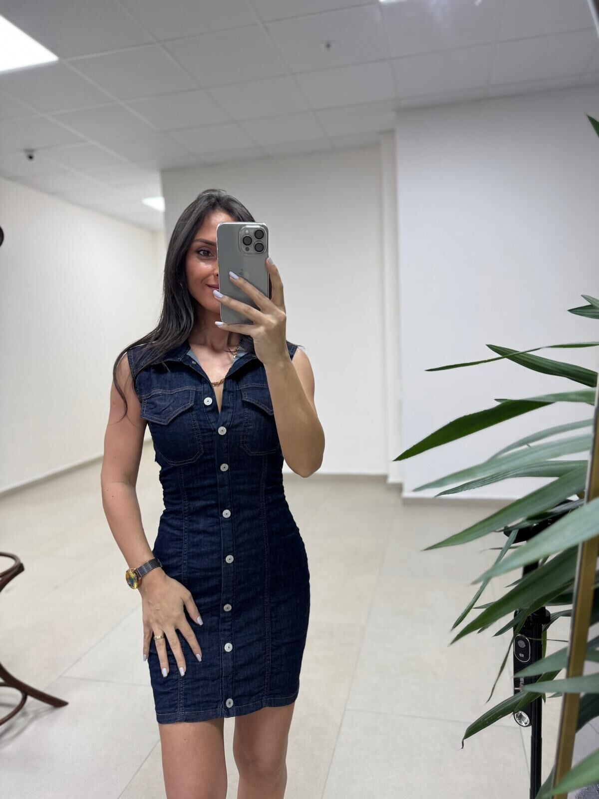 Np 347 Marka Model Laci Düğmeli Denim Elbise