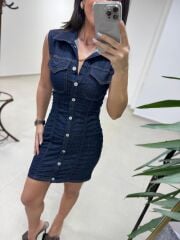 Np 347 Marka Model Laci Düğmeli Denim Elbise