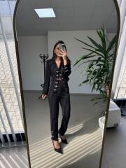 Kd 7798 Premium Agraflı Tasarım Siyah Takım