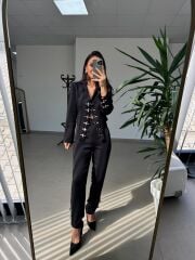 Kd 7798 Premium Agraflı Tasarım Siyah Takım